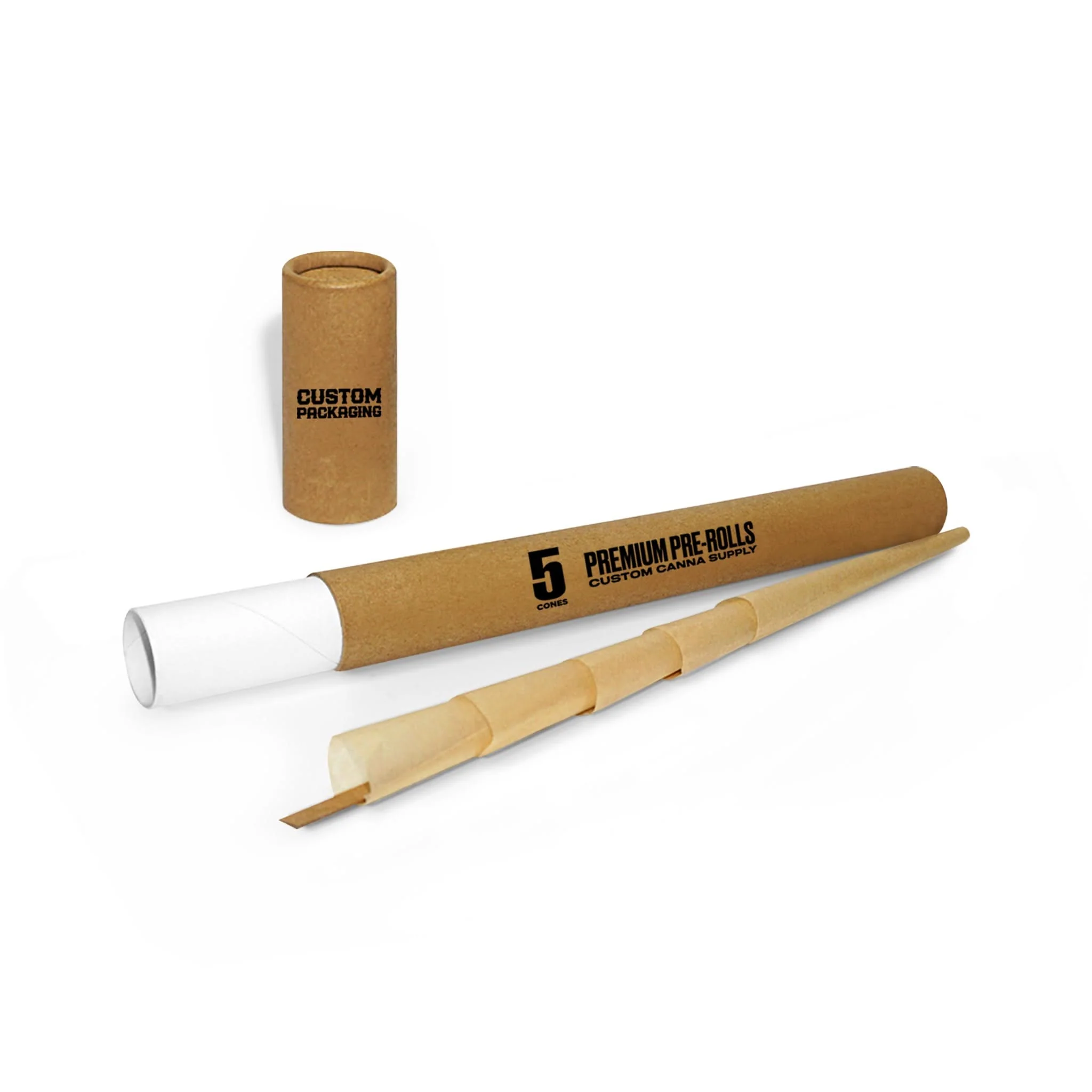 Custom Pre Rolled Cones in Slim Kraft Tube Retail Packaging (5CT) - Image 2