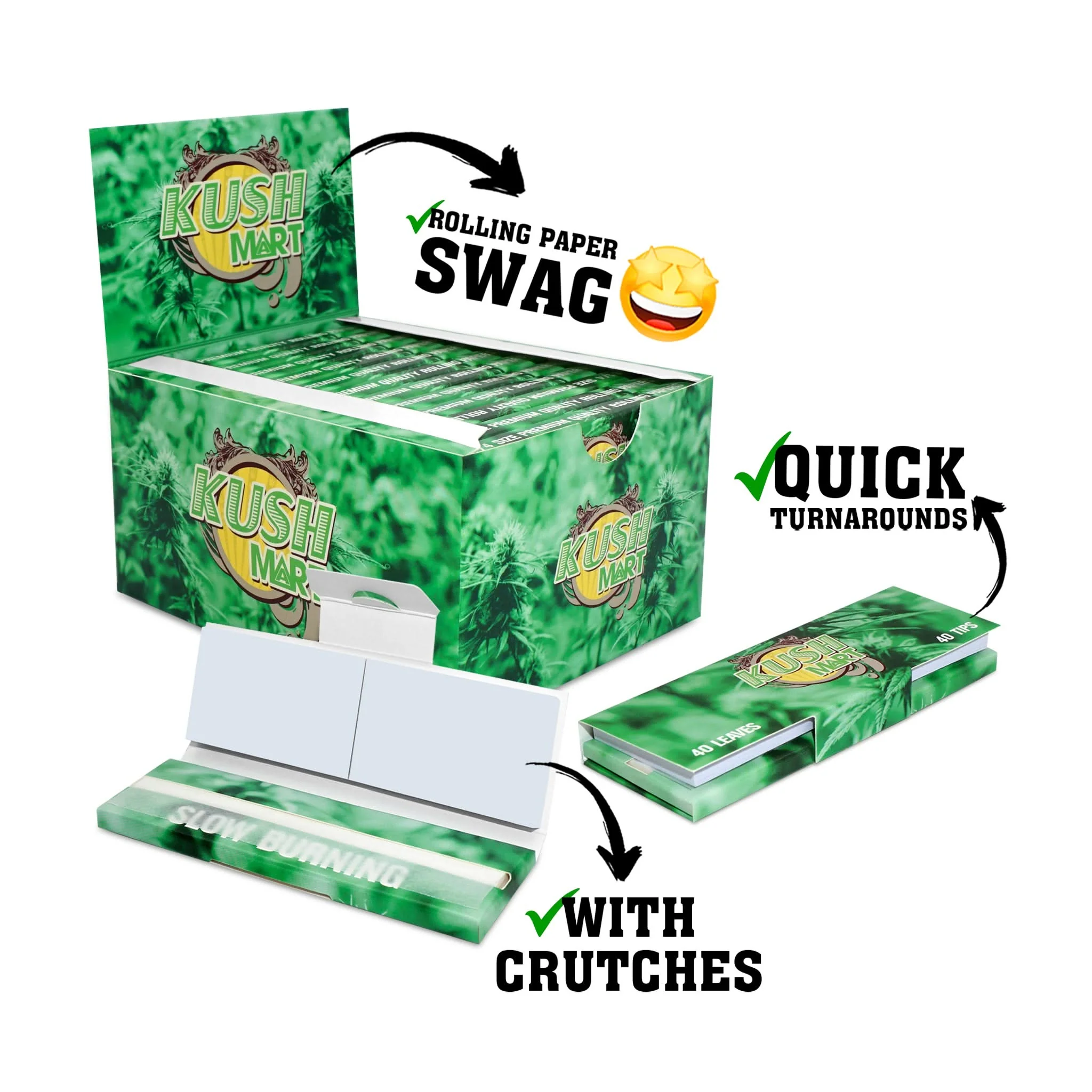 Low Minimum Custom Rolling Papers + CRUTCHES